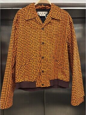 Woman’s Orange Marni Designer Checkerboard Button Up Shirt